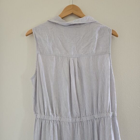 Calvin Klein Maxi Dress Sz 14 Blue Striped Linen Tiered Sleeveless A-Line - Picture 13 of 15